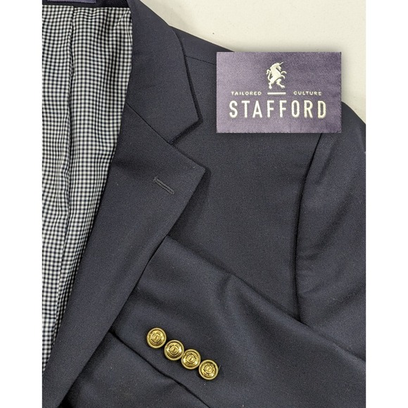 Stafford Other - Stafford Blazer Sport Coat Jacket 100% Wool Navy Blue Metal Buttons 46L 48" EUC